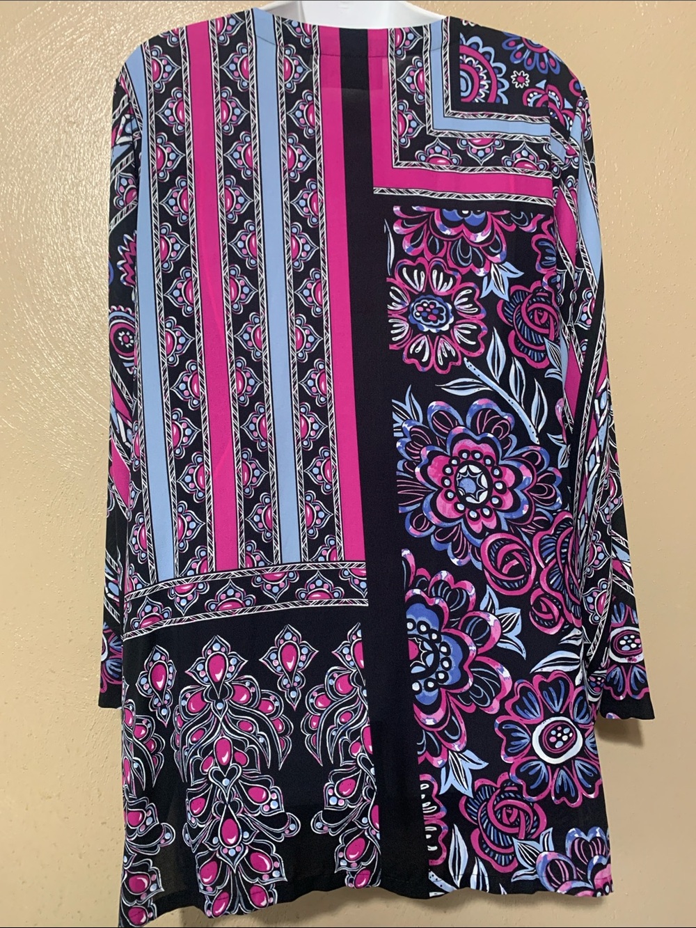 3. Bob Mackie Black Tunic with Pink & Blue Floral-Stripe Print - Picture 2 of 3